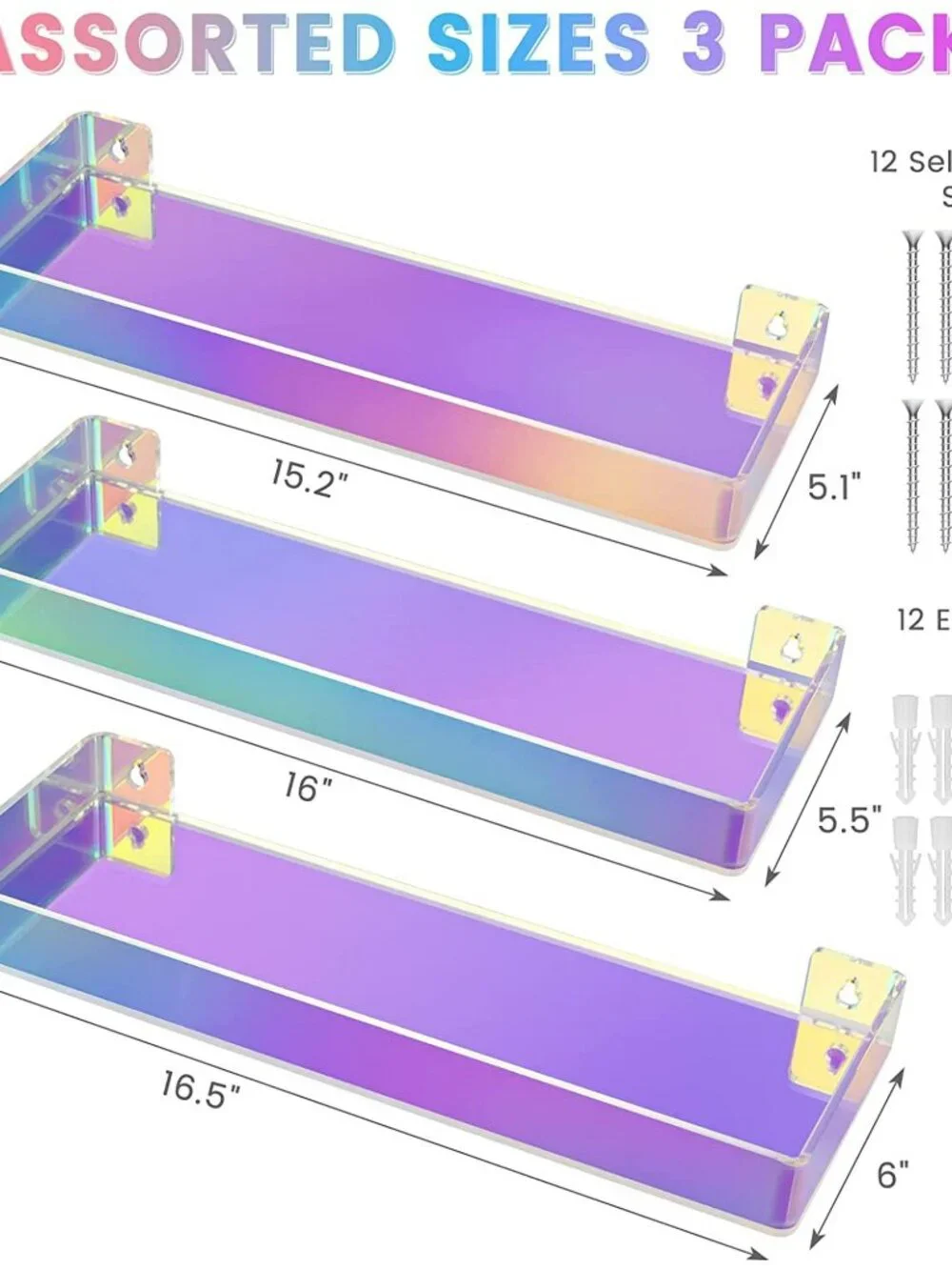 3-Tier Iridescent Acrylic Floating Shelves (Set of 3)